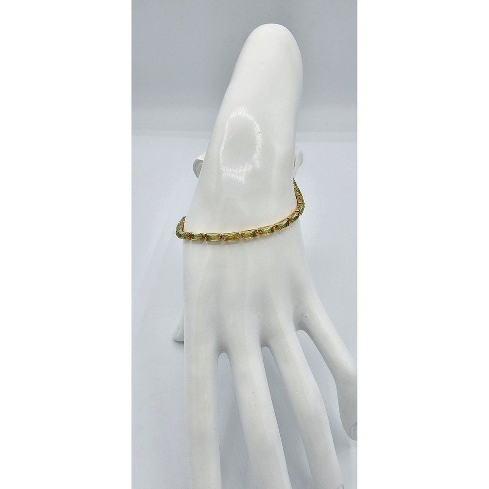Oshena Radiance Tennis Bracelet Womens OS Green Baguette Crystal Gold MSRP $88